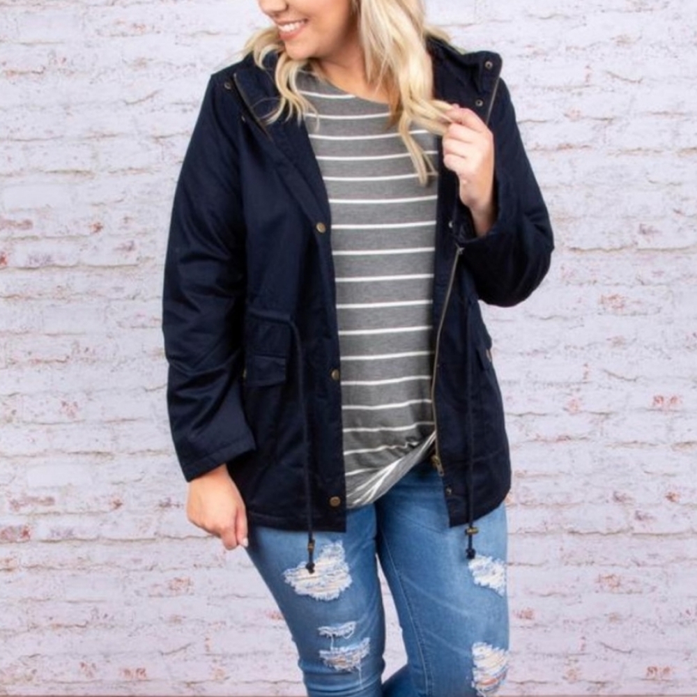 Born To Explore Jacket from Chic Soul, Navy, Hooded, Size 2x - Picture 1 of 7